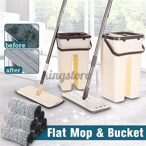 Flat Squeeze Mop And Bucket Hand Free Wringing Floor Cleaning Mop Ks