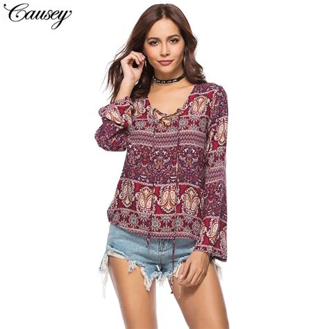 Women Boho Top Bohemian 2018 Summer Vintage Floral Print Blouse Shirt