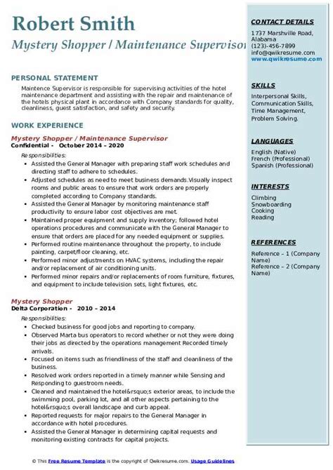 Mystery Shopper Resume Samples Qwikresume