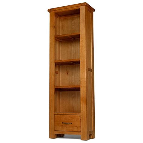 Earls Wooden Slim Bookcase In Chunky Solid Oak With 1 Drawer Furniture In Fashion