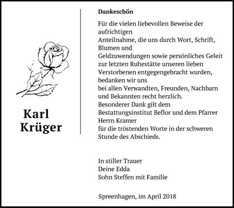 Traueranzeigen Von Karl Kr Ger M Rkische Onlinezeitung Trauerportal