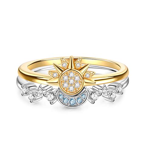 Jeulia Celestial Sun Moon Sterling Silver Ring Set Jeulia Jewelry