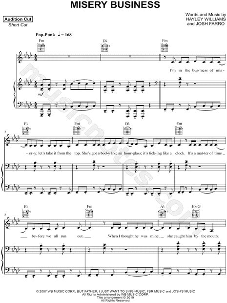 Paramore Misery Business Sheet Music In F Minor Transposable Download And Print Sku Mn0200320