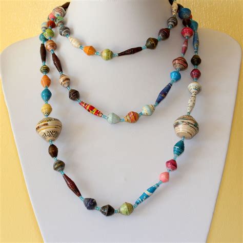 African Design Necklace Hand Rolled Paper Beads Paper Mache Etsy Paper Beads Paper