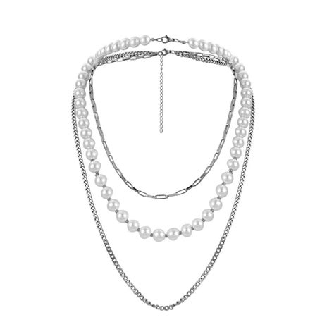 Imitation Pearl And Silvertone Chain Layered Necklace Set St Region