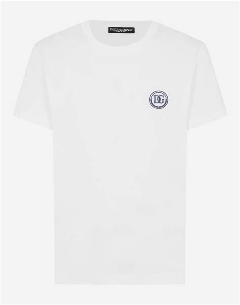 Short Sleeved T Shirt With Dg Embroidery In White For Men Dolce