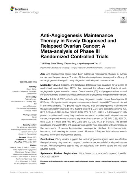 Pdf Anti Angiogenesis Maintenance Therapy In Newly Diagnosed And