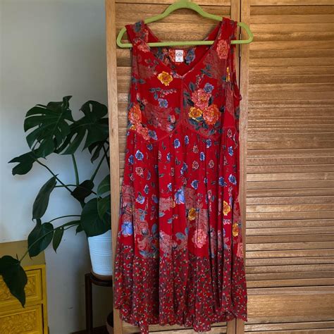 Repop Vintage Flowy Red Floral Midi Dress Perfect Depop