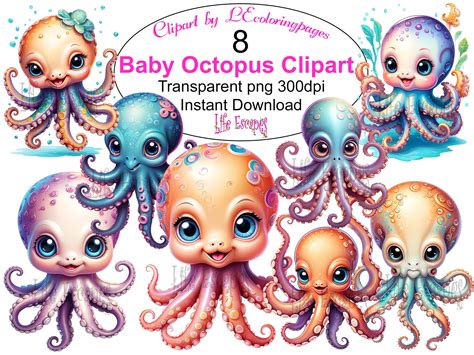 cute baby octopus clipart set ocean creatures graphics commercial