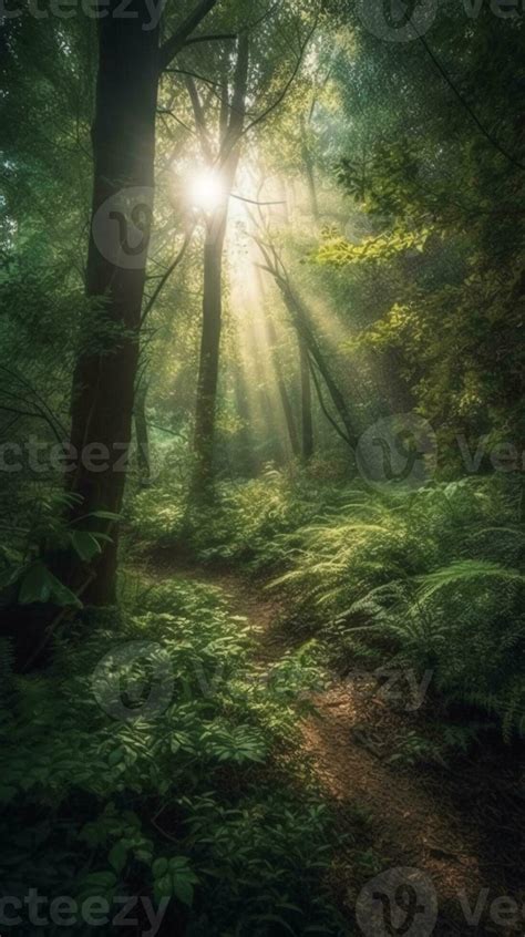 Beautiful rays of sunlight in a green forest. AI Generative 24192460 ...