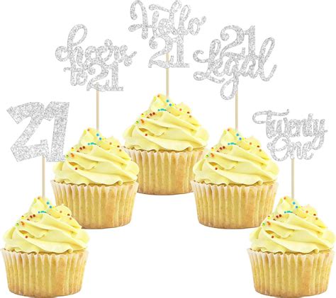 Amazon.com: 30Pcs 21st Birthday Cupcake Toppers Twenty One Legal 21st ...