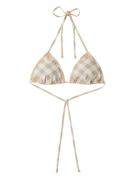 Burberry Checked Triangle Bikini Top Neutrals FARFETCH