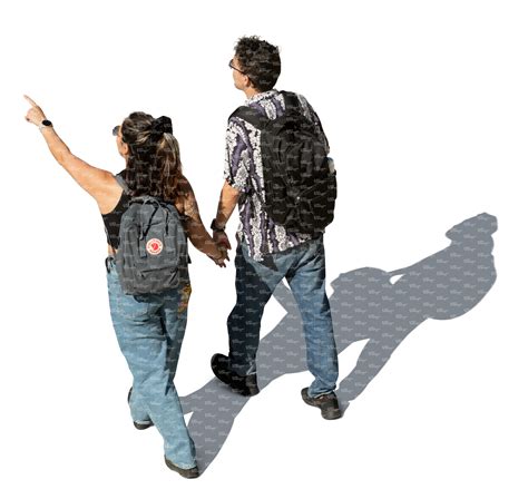 Cut Out Couple Walking And Pointing Ahead Seen From Above Vishopper