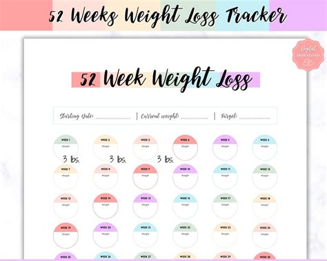 52 Week Weight Loss Tracker 12 Month Challenge Weightloss Journal