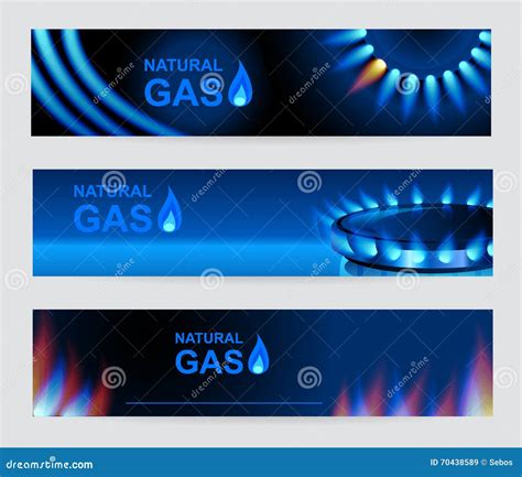 Set Of Three Banners Natural Gas Blue Gas Flame Stock Illustration