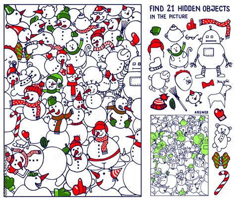 Find hidden objects in the picture. Snowman. Christmas Puzzle game for ...