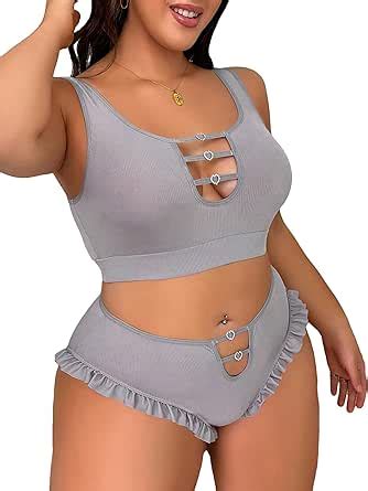 Amazon Floerns Women S Plus Size Cut Out No Show Light Support Bra And Panty Lingerie Set