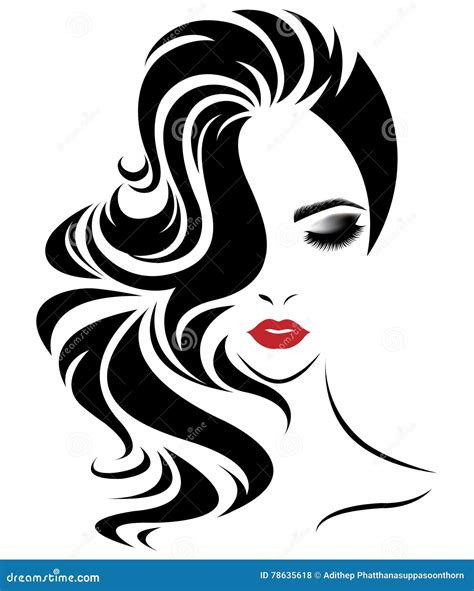 Women Long Hair Style Icon Logo Women Face On White Background Stock