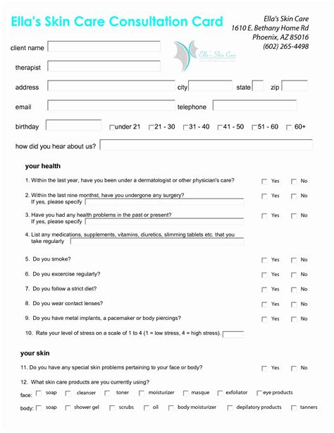 Esthetician Client Consultation Form Template