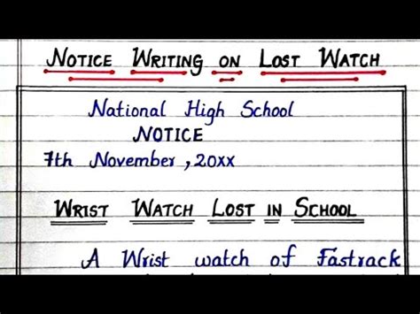 NOTICE WRITING On Lost Wrist Watch Lost Watch Notice Writing In