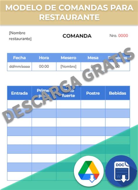 Comandas Para Restaurantes Ejemplos Formatos Word Excel