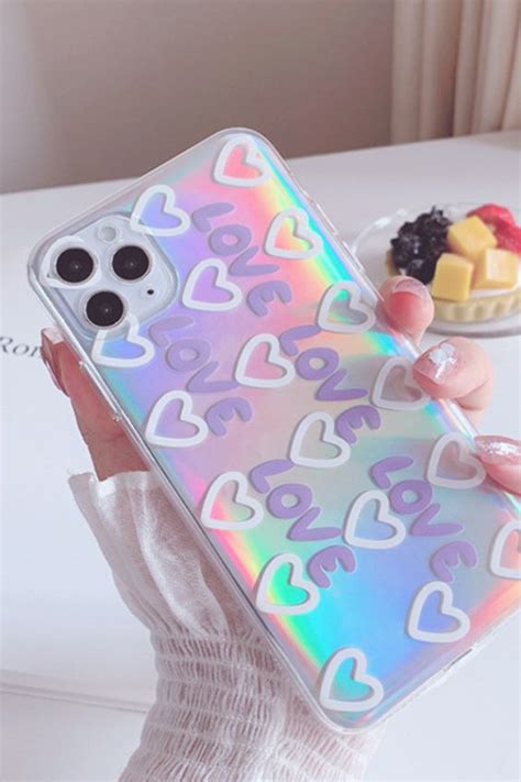 Love Heart Holographic Clear Design Case For Iphone Pretty Iphone