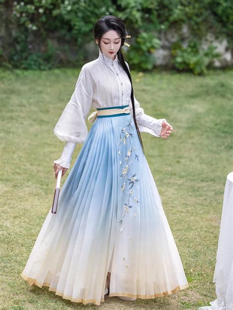 Chinese Inspired Outfit Gradual Embroidered Daily Hanfu Dress - Fashion ...