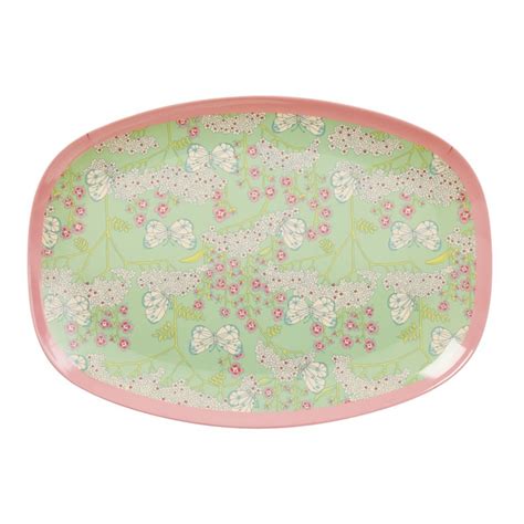 Rectangular Melamine Plate With Butterfly And Flower Print By Rice Dk