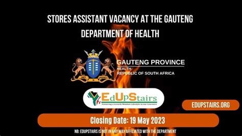 STORES ASSISTANT VACANCY AT THE GAUTENG DEPARTMENT OF HEALTH APPLY