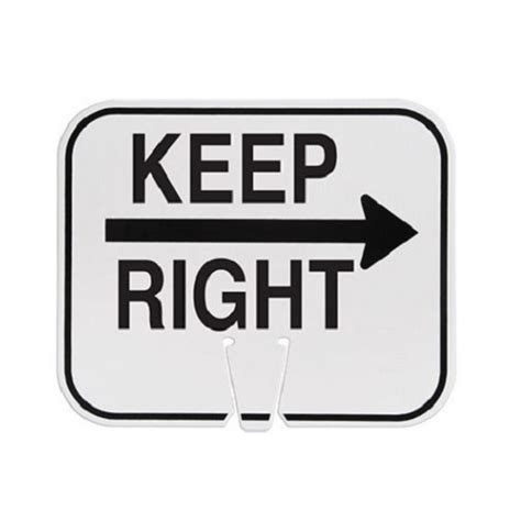 Traffic Cone Sign Keep Right Arrow White Abs 12 X 10 Clip On Sign