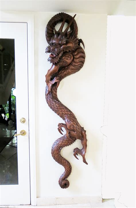 Huge Rare Wood Carved Wall Sculpture Japanese Dragon | Modernism