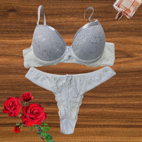 Conjunto de Lingerie Calcinha Sutiã de Renda Sensual Tanga Fio Duplo Shopee Brasil