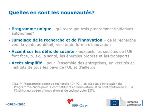 Le Nouveau Programme Cadre De LUE Pour La Recherche Et Linnovation