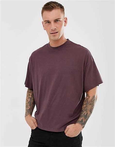 Asos Design Organic Oversized T Shirt With Crew Neck In Burgundy Asos