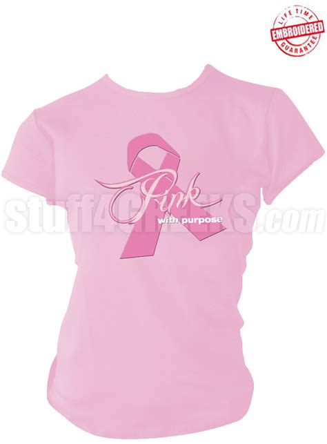 Pink Ribbon Breast Cancer Awareness T Shirt Pink Embroidered With