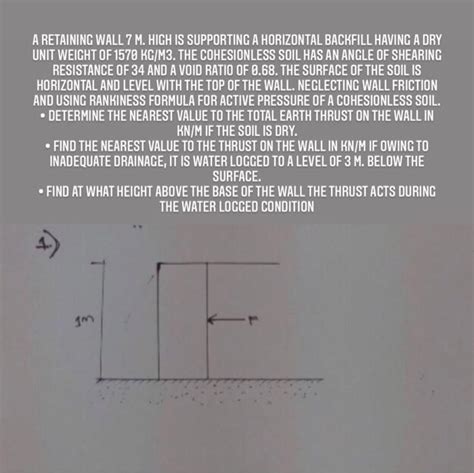 Solved A RETAINING WALL 7 M HICH IS SUPPORTING A HORIZONTAL Chegg