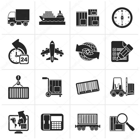 Iconos de logística y envío negro vector gráfico vectorial stoyanh