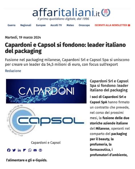 Media Reports Capardoni And Capsol Will Join Together Capardoni