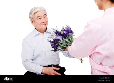 The Nurse Gave The Patient The Flowers Stock Photo Alamy