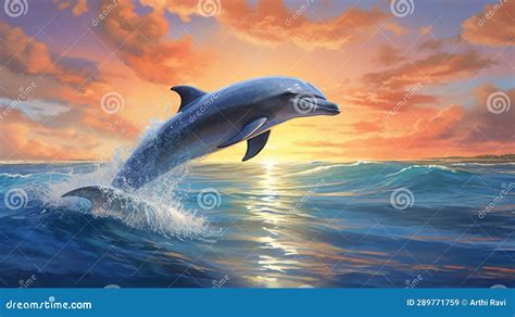 Dolphin Leaping Out of the Water Stock Illustration - Illustration of capture, whale: 289771759