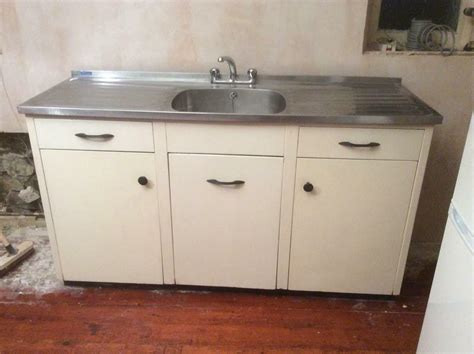 Vintage 1950s (?) metal kitchen sink unit with double stainless steel drainer. | in Lanark ...