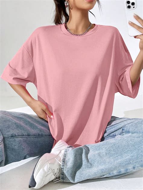 Shein Ezwear Floral And Letter Graphic Drop Shoulder Oversized Tee