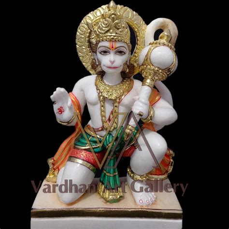 White And Golden Sitting Marble Hanuman Statue Packaging Type Wooden