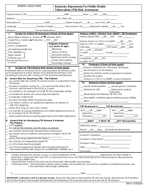 Tb Risk Assessment Form Kentucky Fill Out And Sign Online Dochub