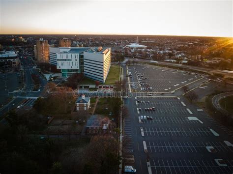 Aerial View Of A Sunrise Over The Buildings In Downtown Trenton New