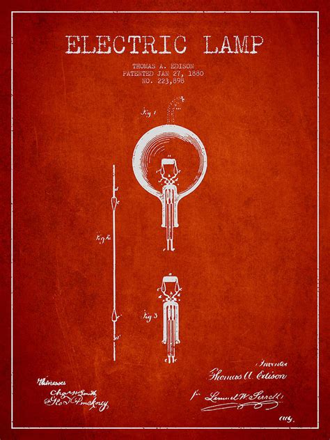 Thomas Edison Electric Lamp Patent From 1880 Red Digital Art By Aged