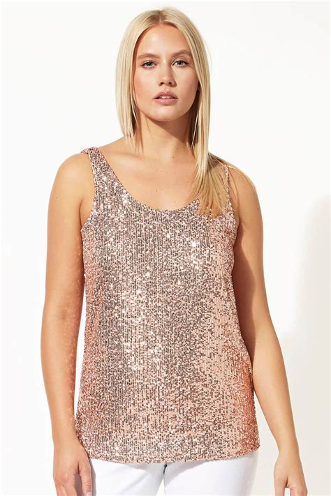 Scoop Neck Sequin Cami Top In Light Pink Roman Originals Uk