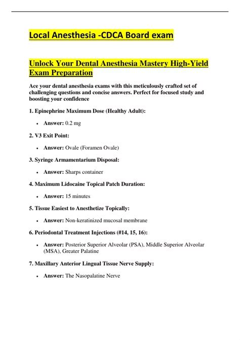 Local Anesthesia – CDCA Board Exam Preparation Guide (Dental Hygiene