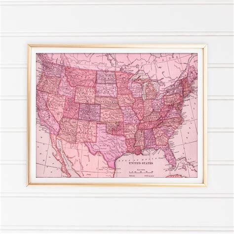 United States Map Art Print Map Decor Usa Map Oink Decor Etsy