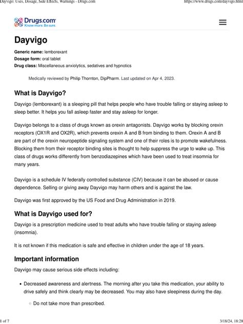 Dayvigo Uses, Dosage, Side Effects, Warnings | PDF | Drugs ...